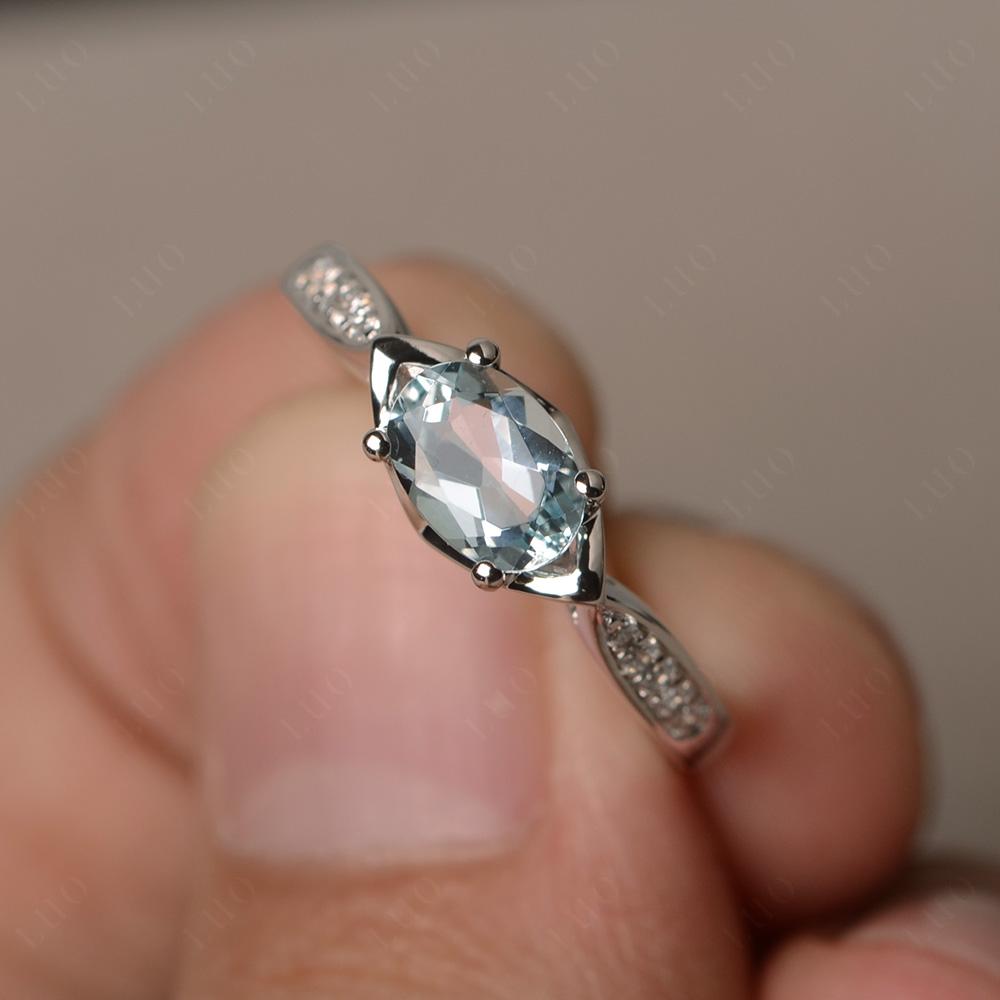 Petite Oval Horizontal Aquamarine Ring - LUO Jewelry