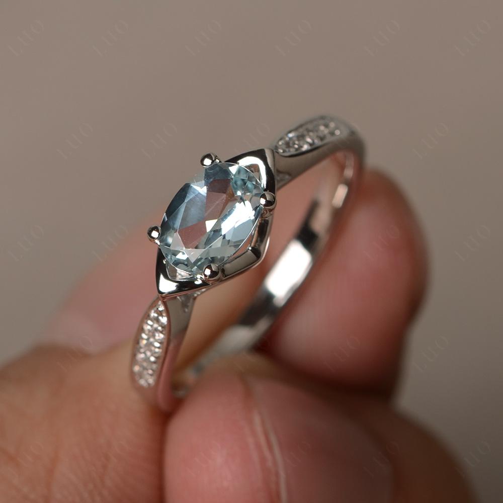 Petite Oval Horizontal Aquamarine Ring - LUO Jewelry