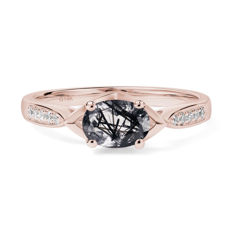 Petite Oval Horizontal Black Rutilated Quartz Ring - LUO Jewelry #metal_14k rose gold