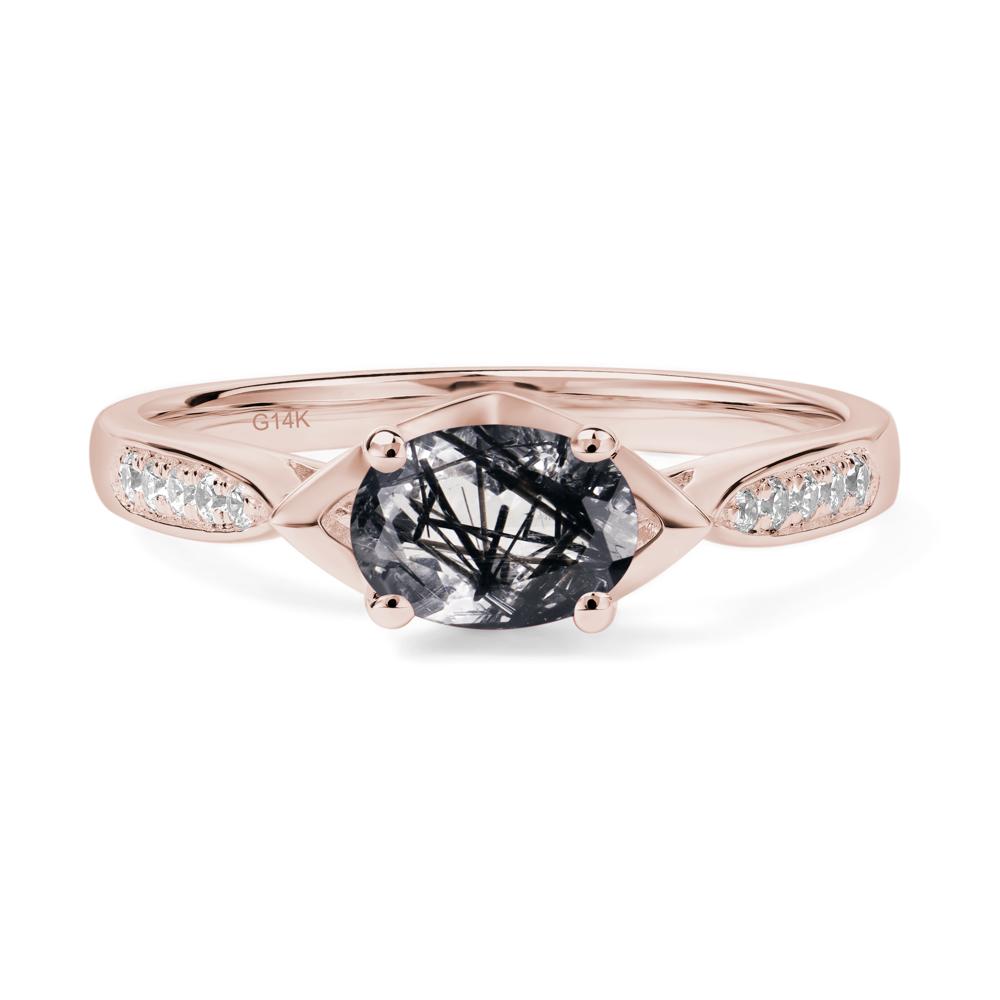 Petite Oval Horizontal Black Rutilated Quartz Ring - LUO Jewelry #metal_14k rose gold