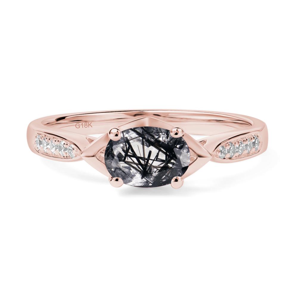 Petite Oval Horizontal Black Rutilated Quartz Ring - LUO Jewelry #metal_18k rose gold