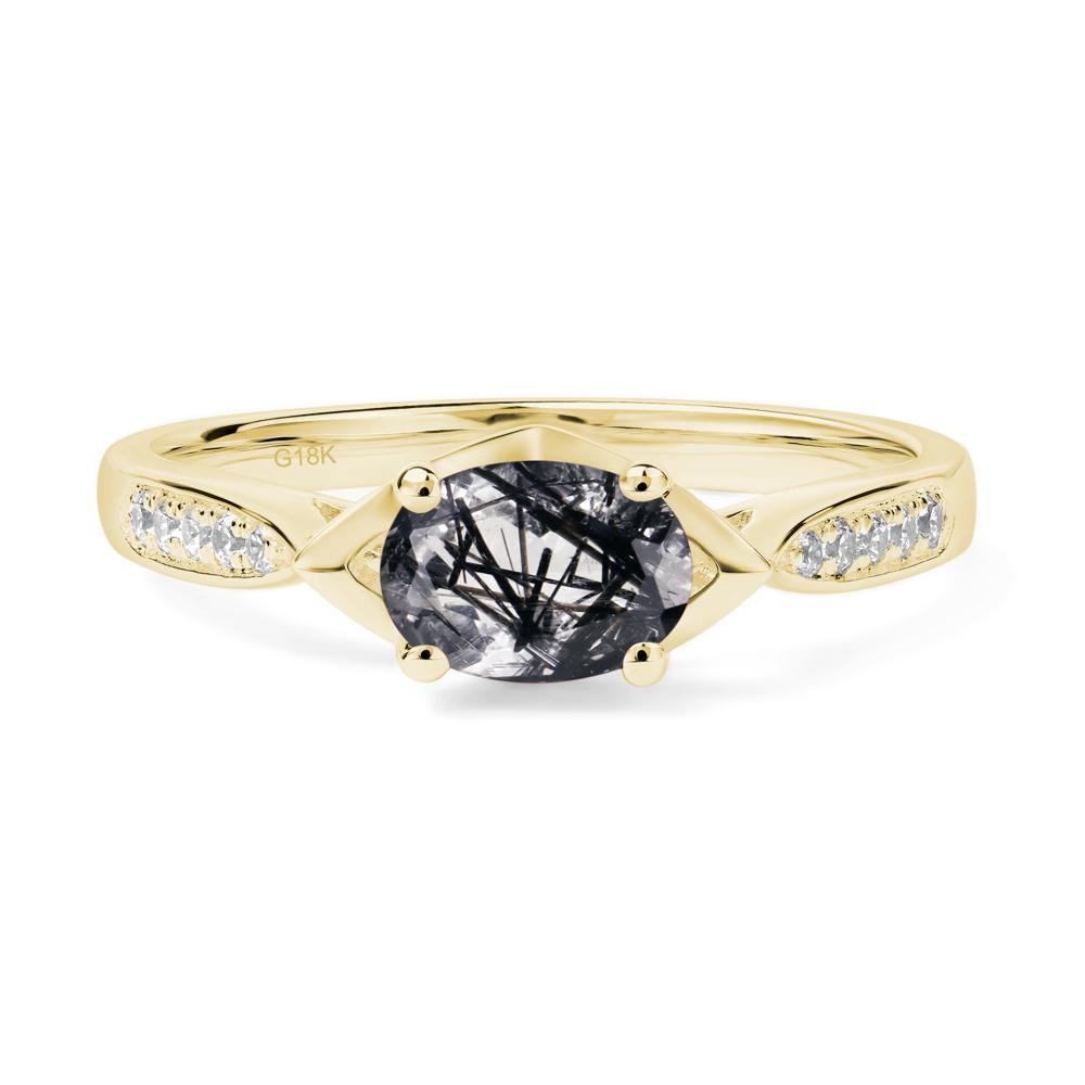 Petite Oval Horizontal Black Rutilated Quartz Ring - LUO Jewelry #metal_18k yellow gold