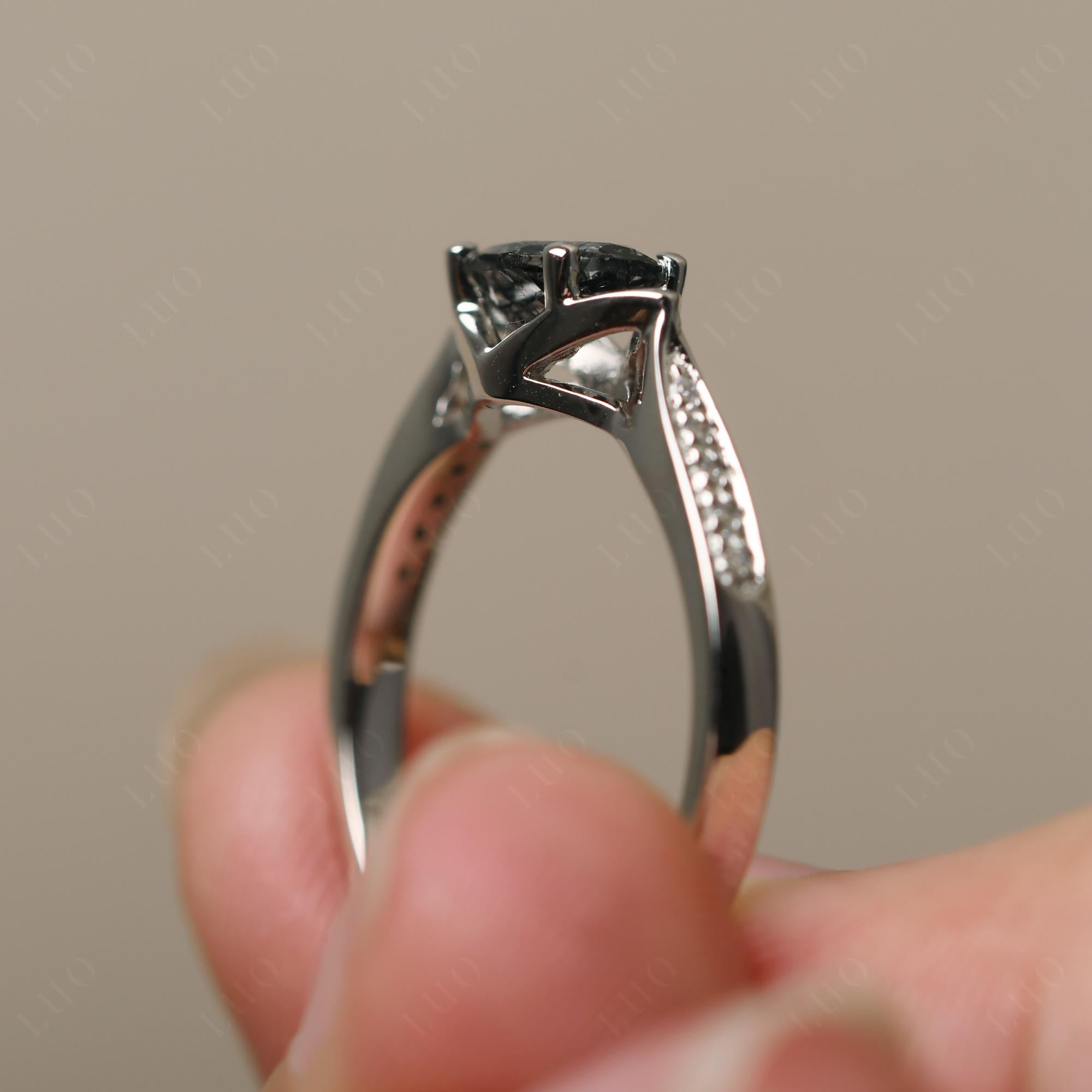 Petite Oval Horizontal Black Rutilated Quartz Ring - LUO Jewelry