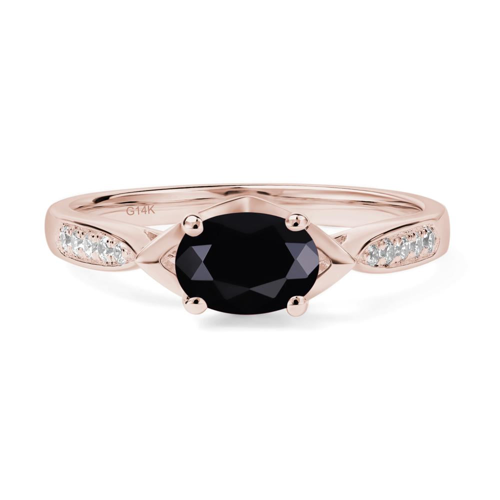 Petite Oval Horizontal Black Spinel Ring - LUO Jewelry #metal_14k rose gold