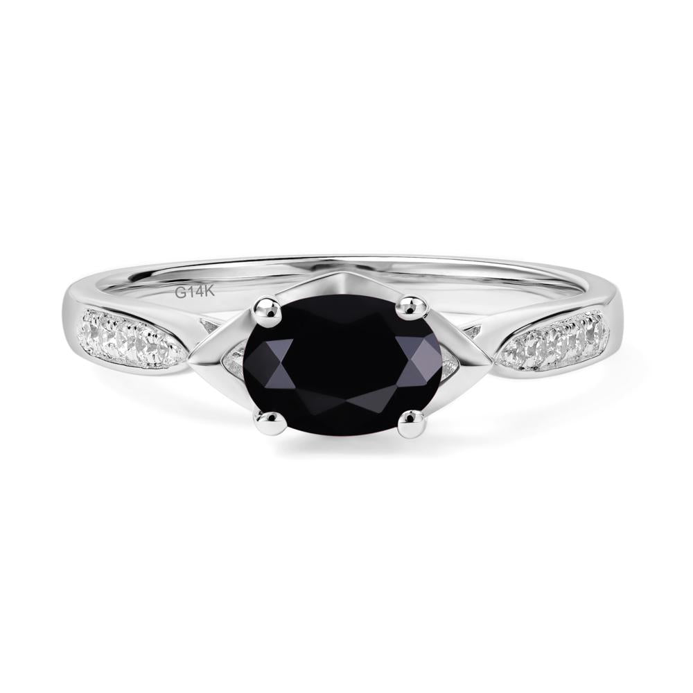 Petite Oval Horizontal Black Spinel Ring - LUO Jewelry #metal_14k white gold