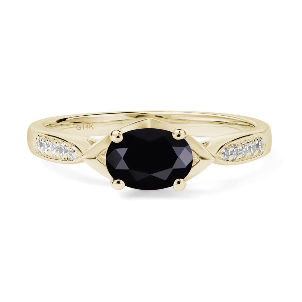 Petite Oval Horizontal Black Spinel Ring - LUO Jewelry #metal_14k yellow gold