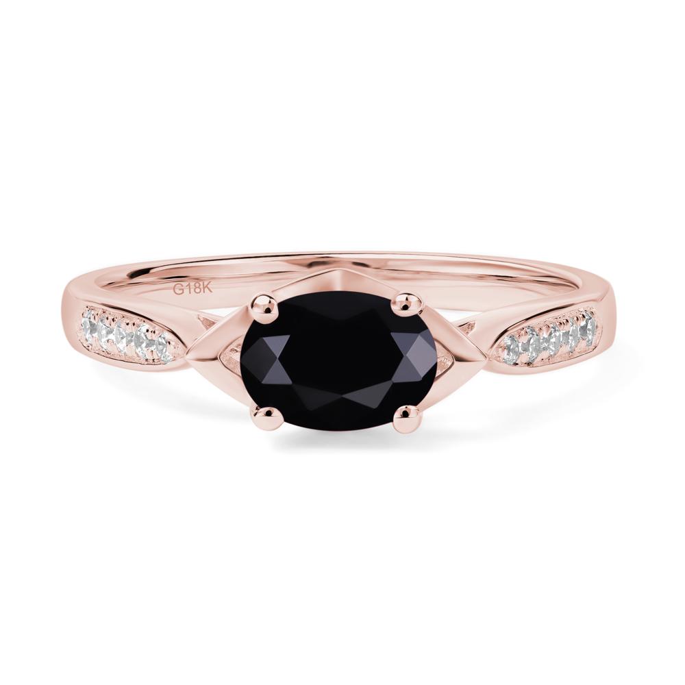 Petite Oval Horizontal Black Spinel Ring - LUO Jewelry #metal_18k rose gold