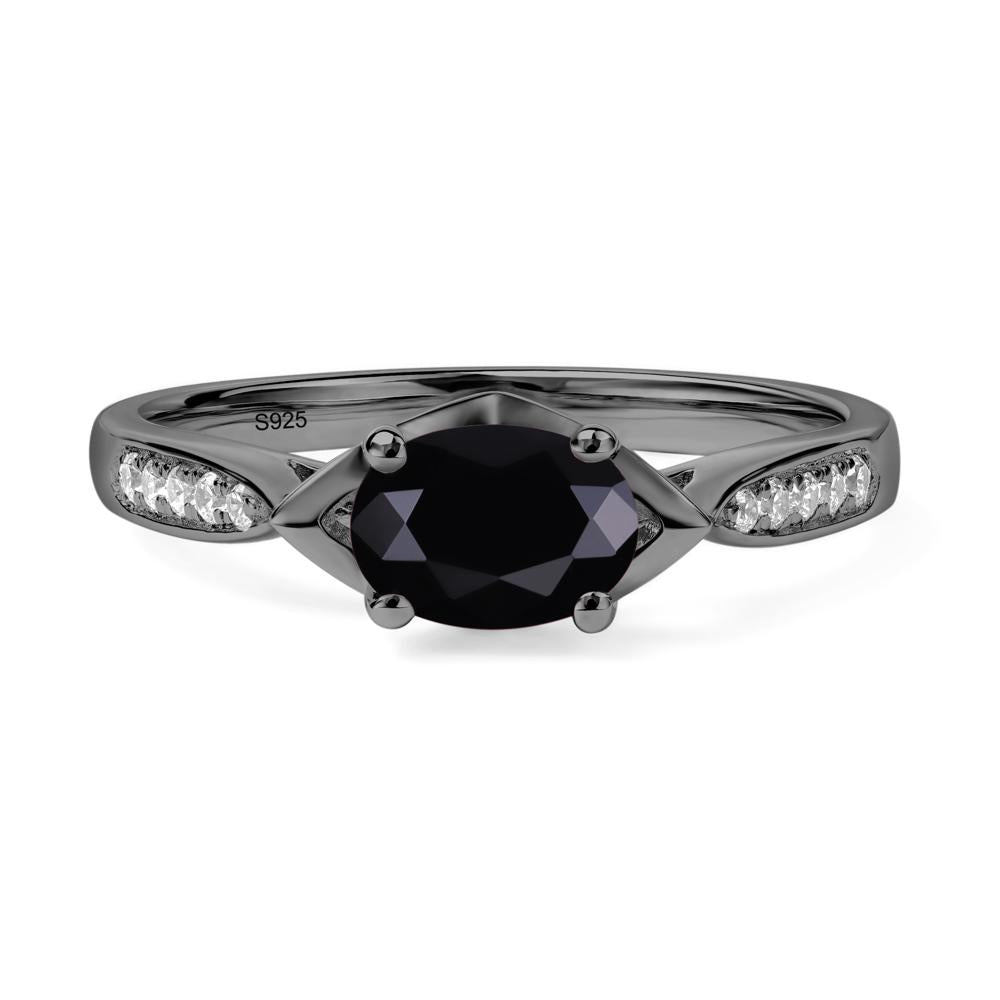 Petite Oval Horizontal Black Spinel Ring - LUO Jewelry #metal_black finish sterling silver