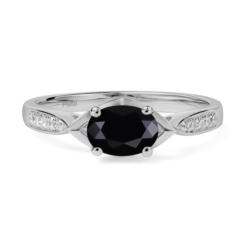 Petite Oval Horizontal Black Spinel Ring - LUO Jewelry #metal_platinum