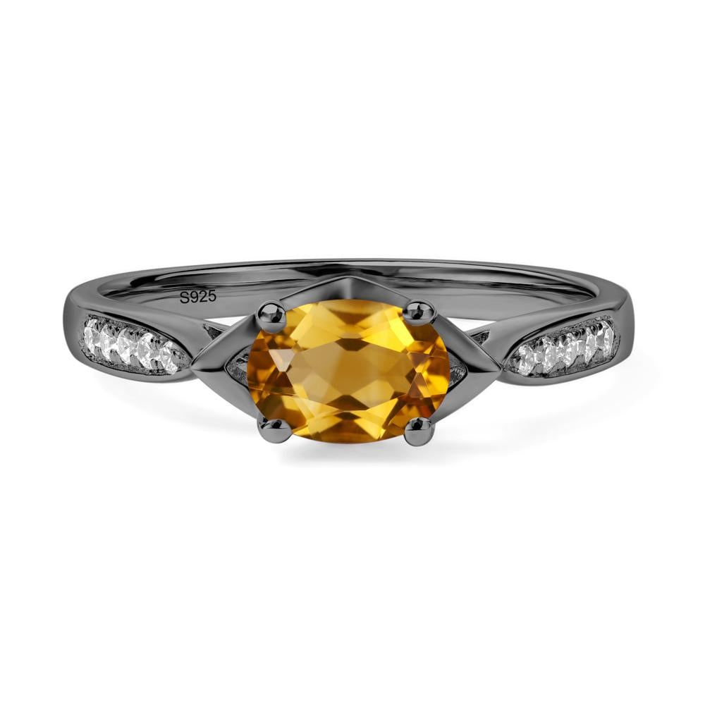 Petite Oval Horizontal Citrine Ring - LUO Jewelry #metal_black finish sterling silver