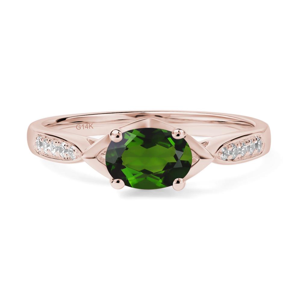 Petite Oval Horizontal Diopside Ring - LUO Jewelry #metal_14k rose gold