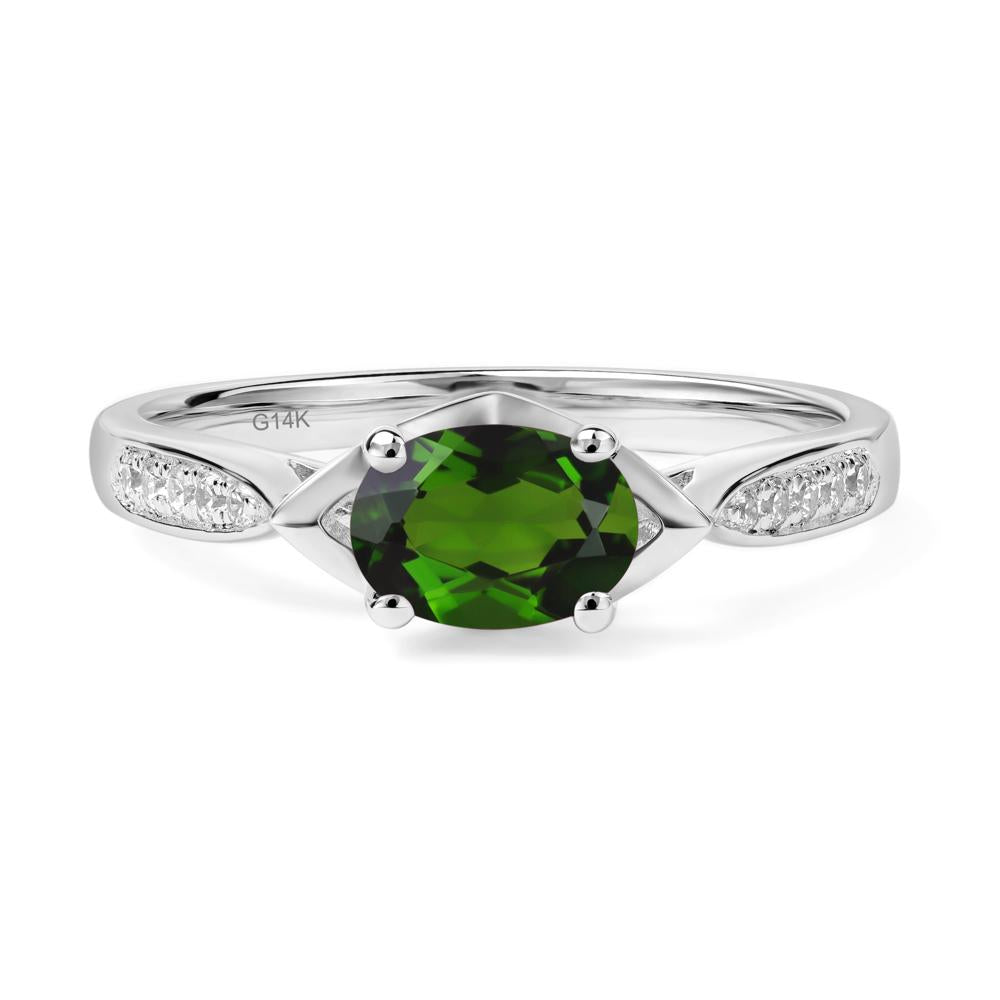 Petite Oval Horizontal Diopside Ring - LUO Jewelry #metal_14k white gold