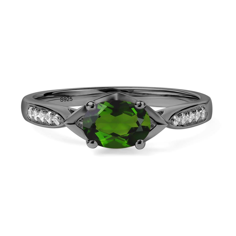 Petite Oval Horizontal Diopside Ring - LUO Jewelry #metal_black finish sterling silver