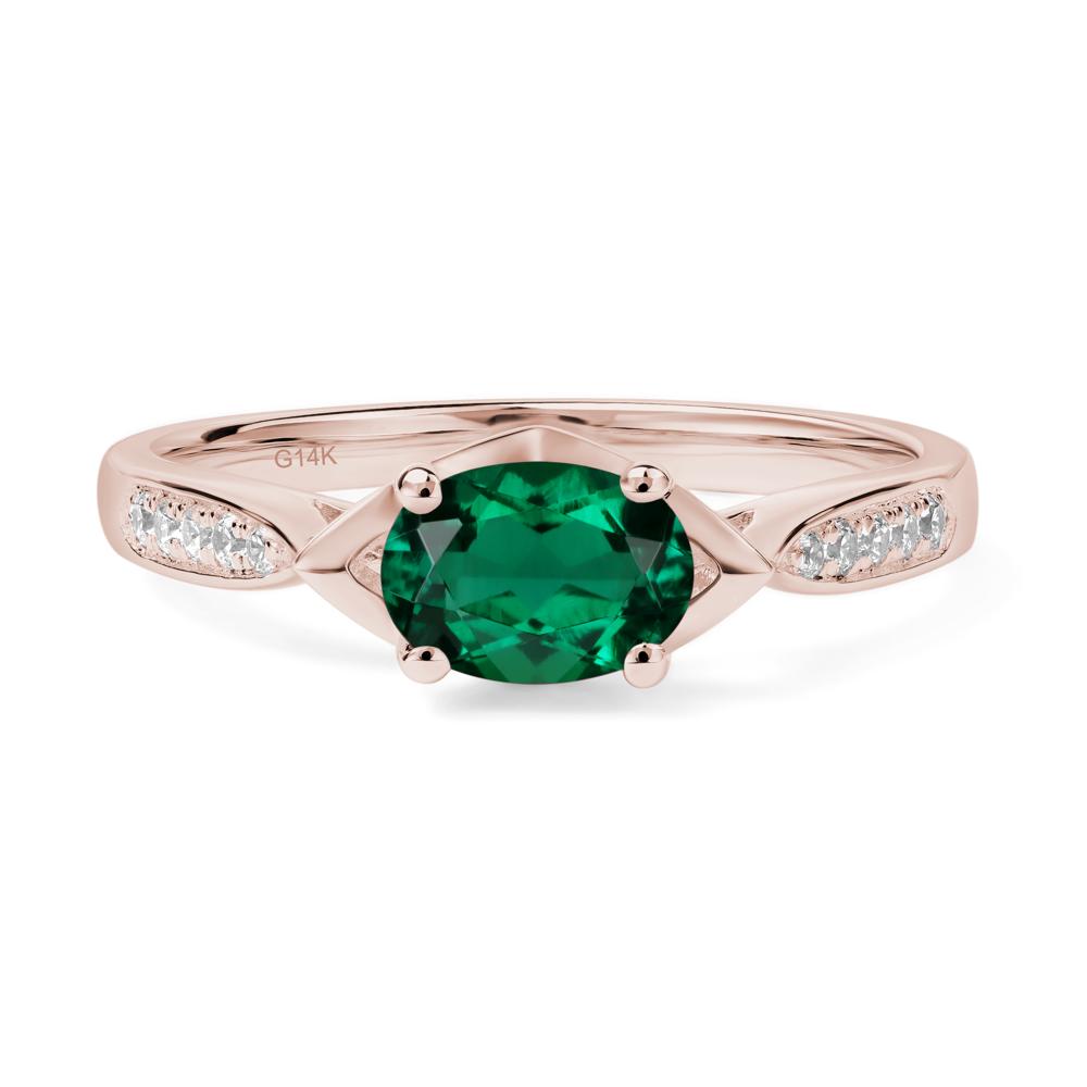 Petite Oval Horizontal Lab Grown Emerald Ring - LUO Jewelry #metal_14k rose gold