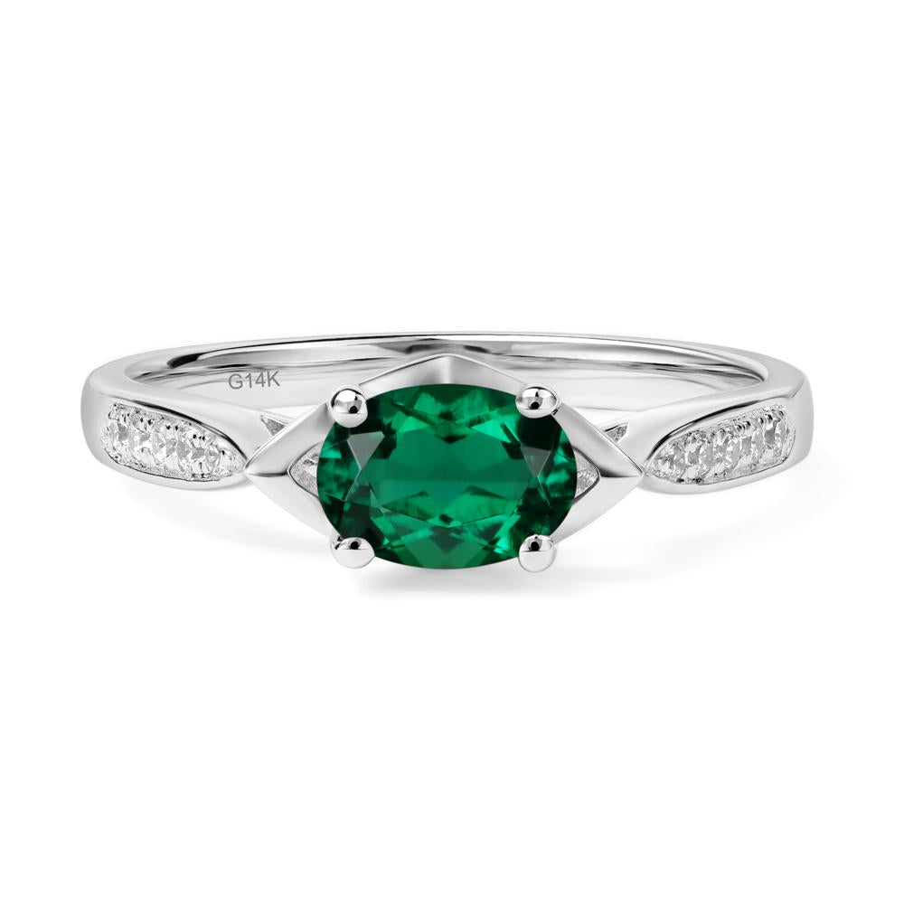 Petite Oval Horizontal Lab Grown Emerald Ring - LUO Jewelry #metal_14k white gold