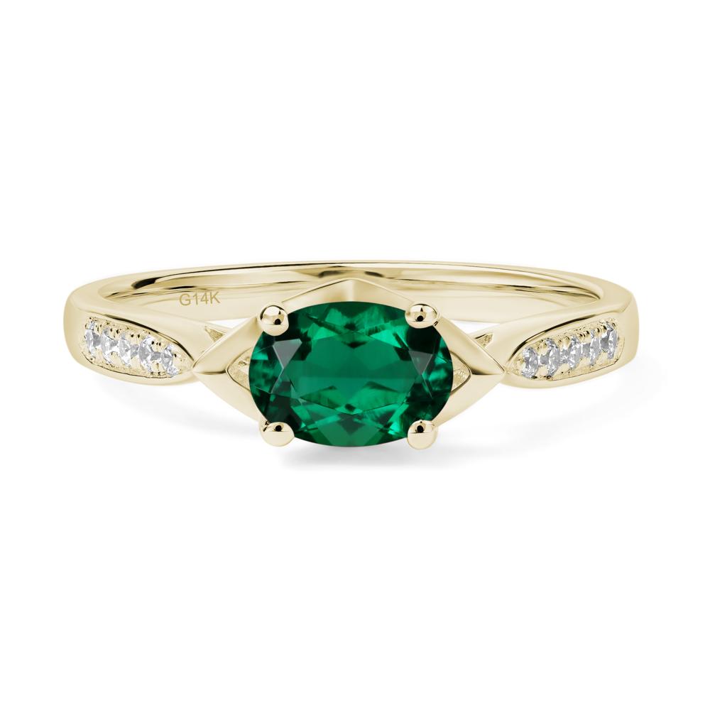Petite Oval Horizontal Lab Grown Emerald Ring - LUO Jewelry #metal_14k yellow gold