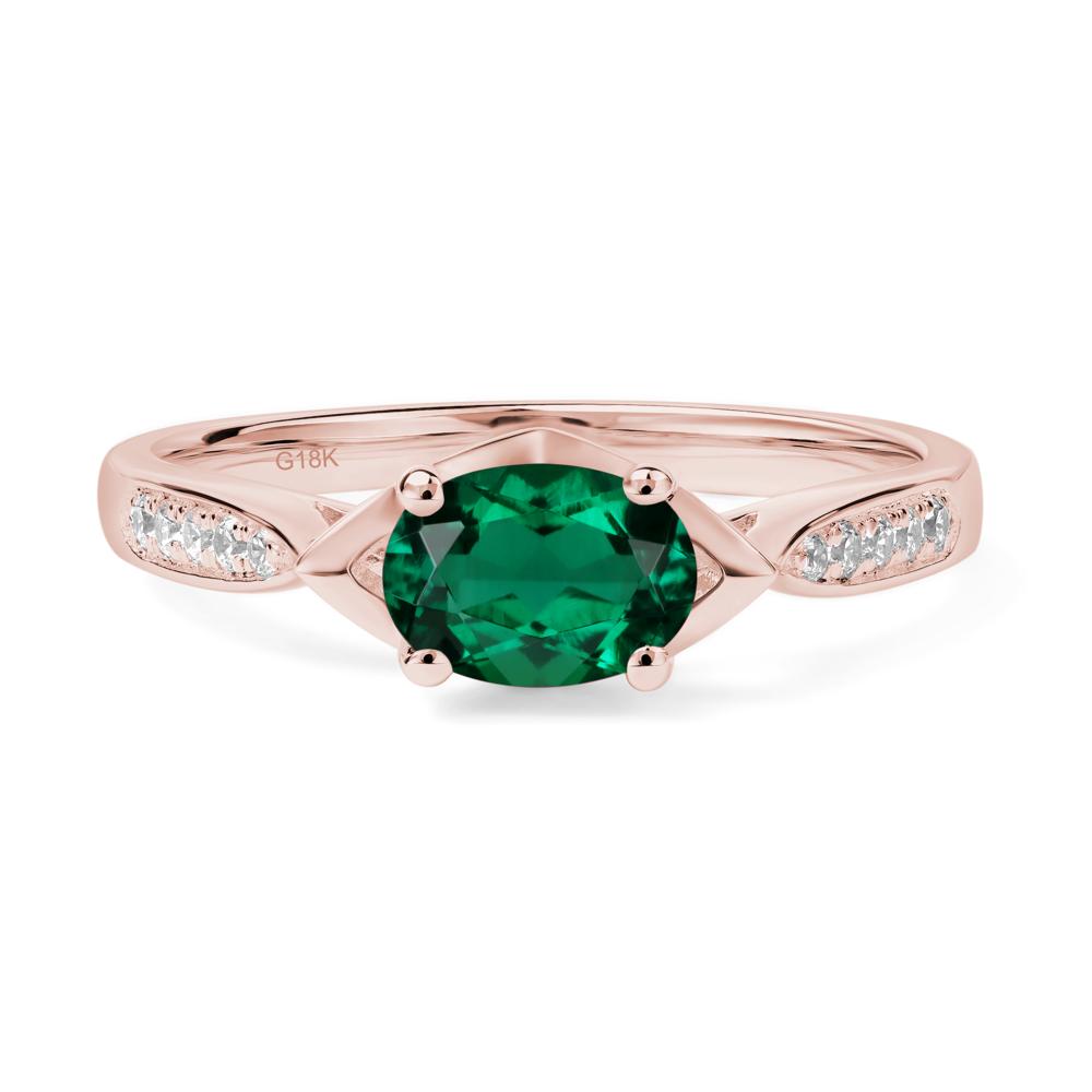 Petite Oval Horizontal Lab Grown Emerald Ring - LUO Jewelry #metal_18k rose gold