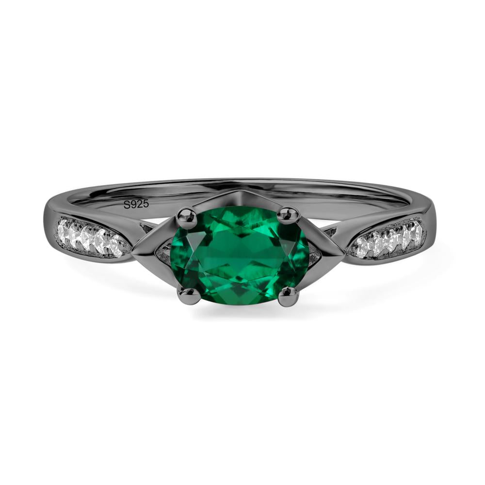 Petite Oval Horizontal Lab Grown Emerald Ring - LUO Jewelry #metal_black finish sterling silver
