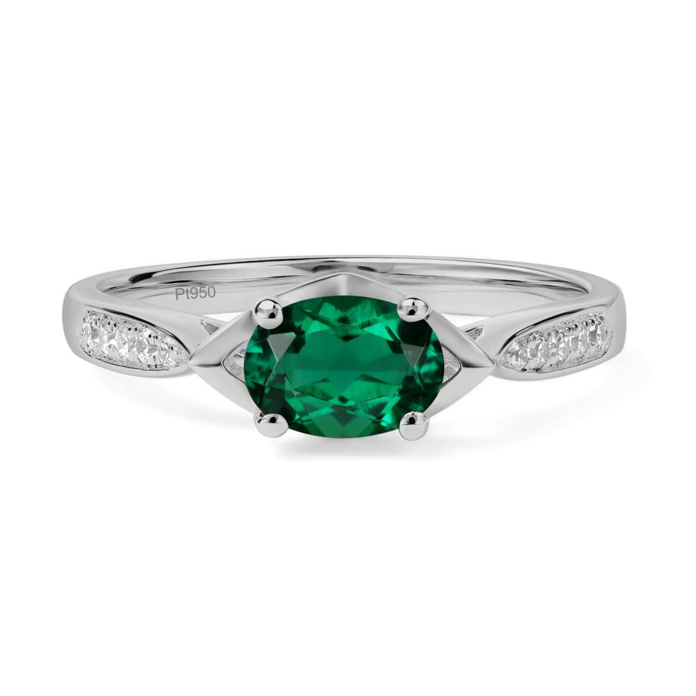 Petite Oval Horizontal Lab Grown Emerald Ring - LUO Jewelry #metal_platinum