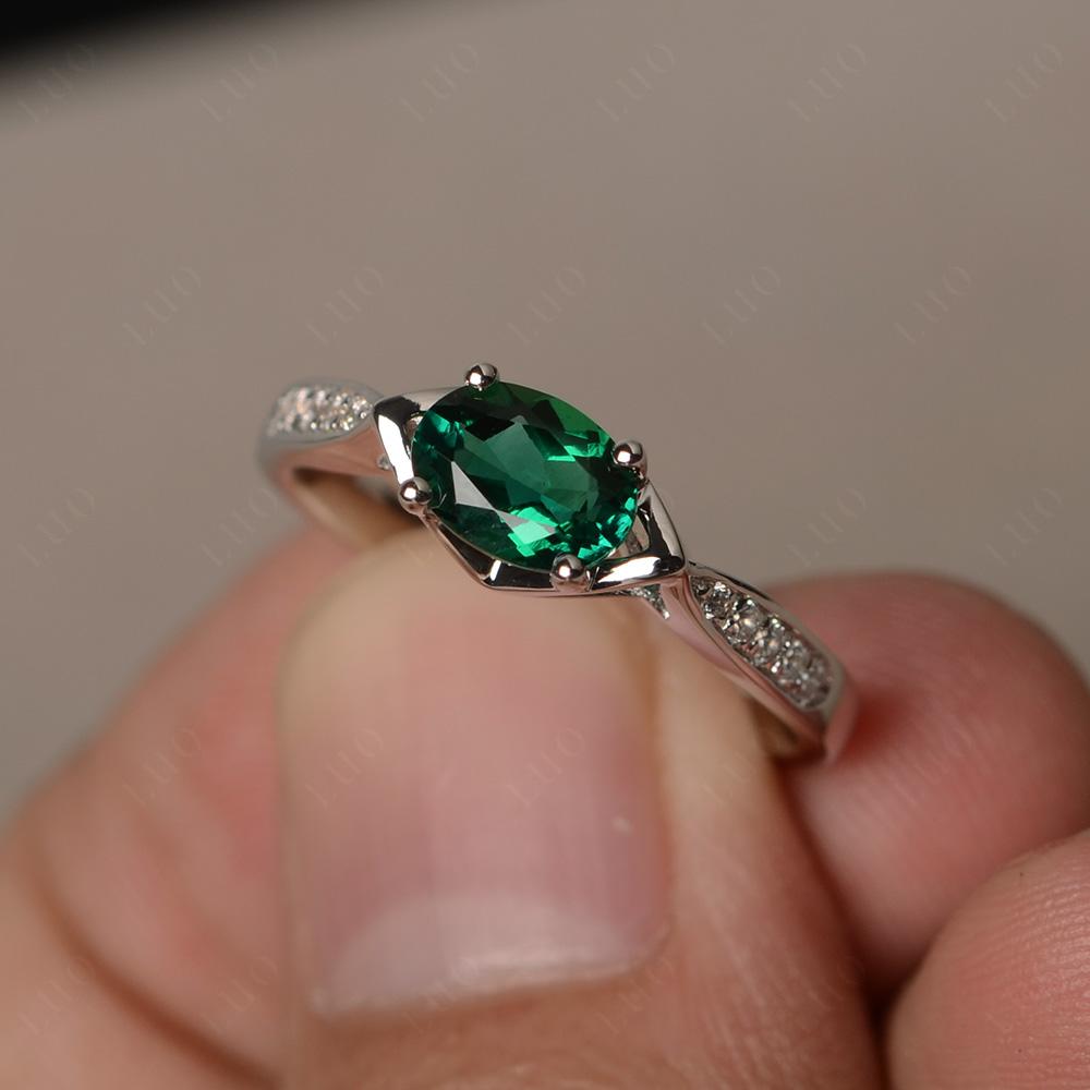 Petite Oval Horizontal Lab Grown Emerald Ring - LUO Jewelry