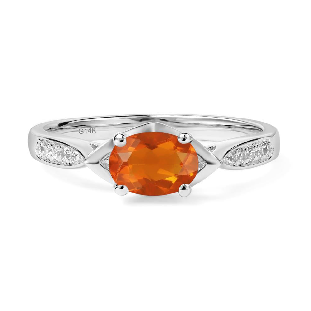 Petite Oval Horizontal Fire Opal Ring - LUO Jewelry #metal_14k white gold