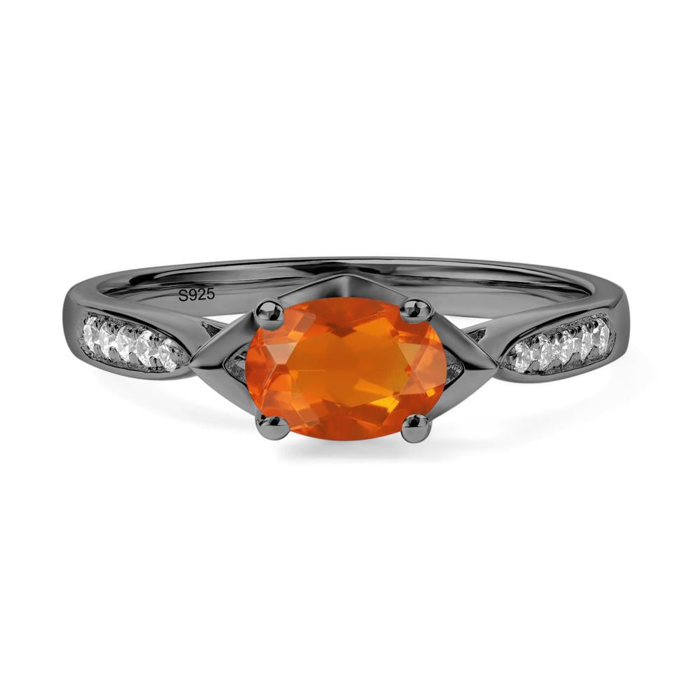 Petite Oval Horizontal Fire Opal Ring - LUO Jewelry #metal_black finish sterling silver