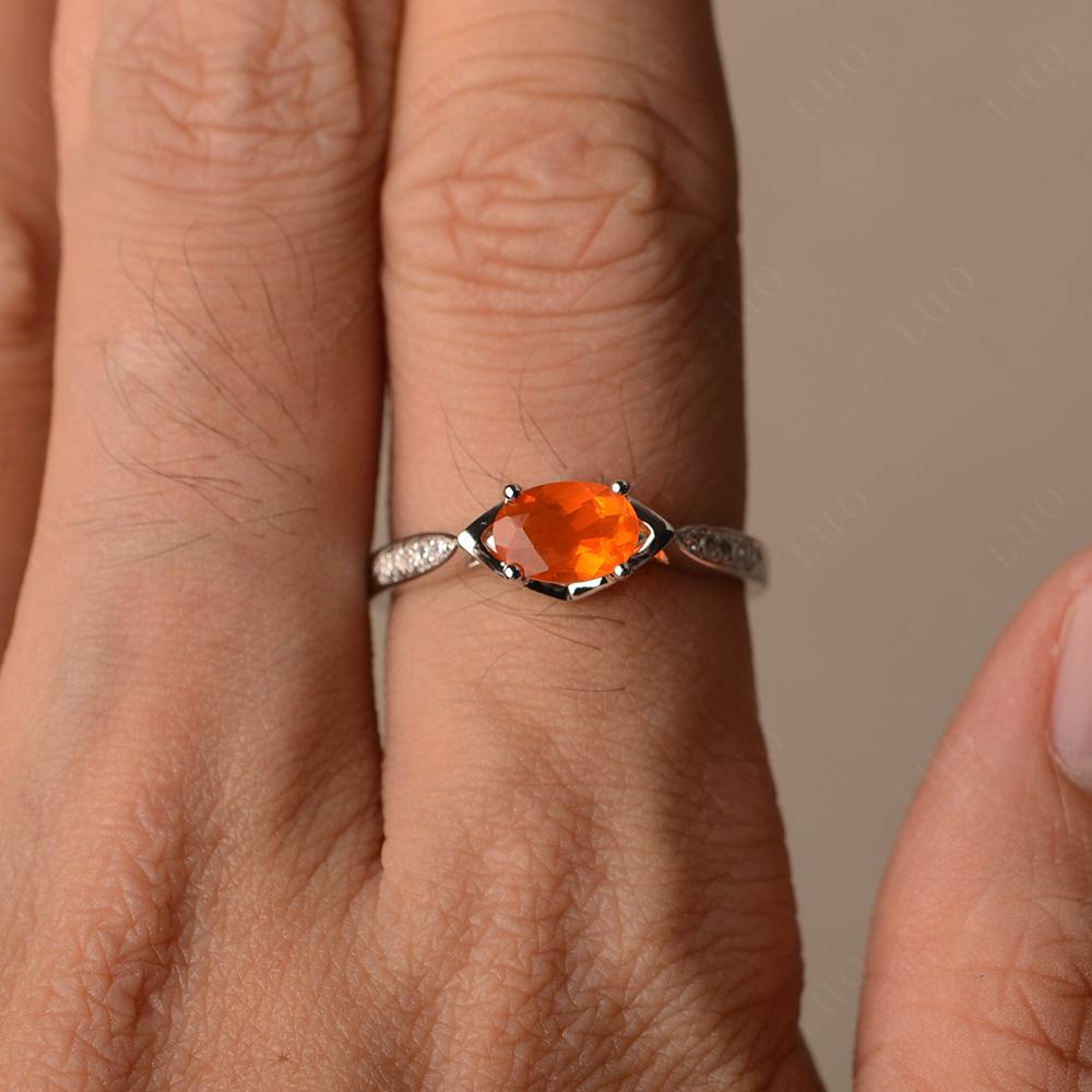 Petite Oval Horizontal Fire Opal Ring - LUO Jewelry
