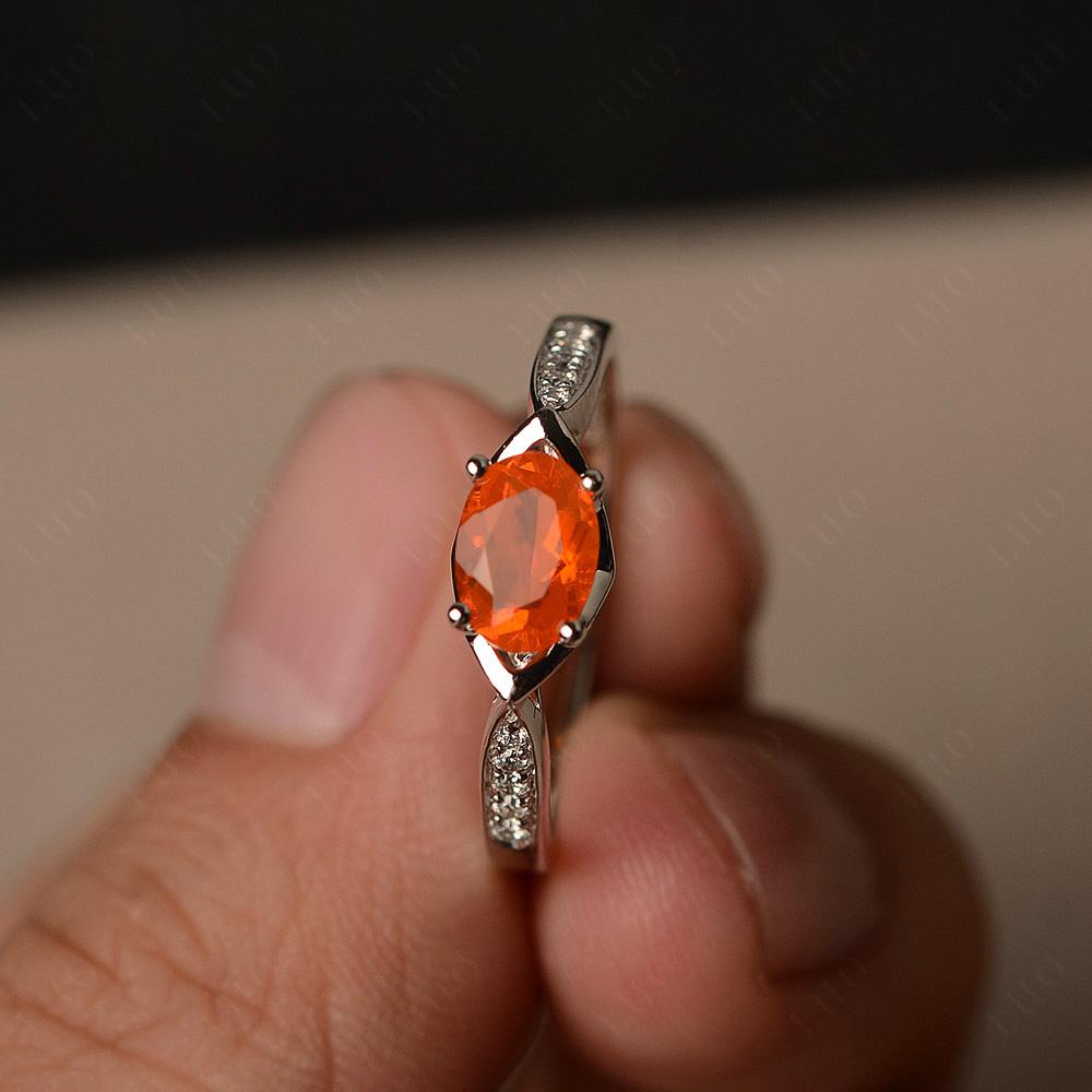 Petite Oval Horizontal Fire Opal Ring - LUO Jewelry