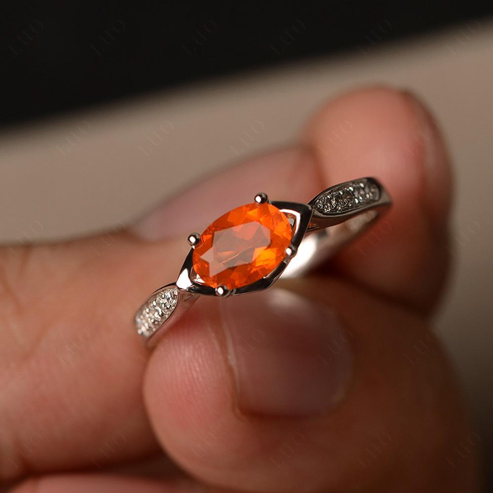 Petite Oval Horizontal Fire Opal Ring - LUO Jewelry