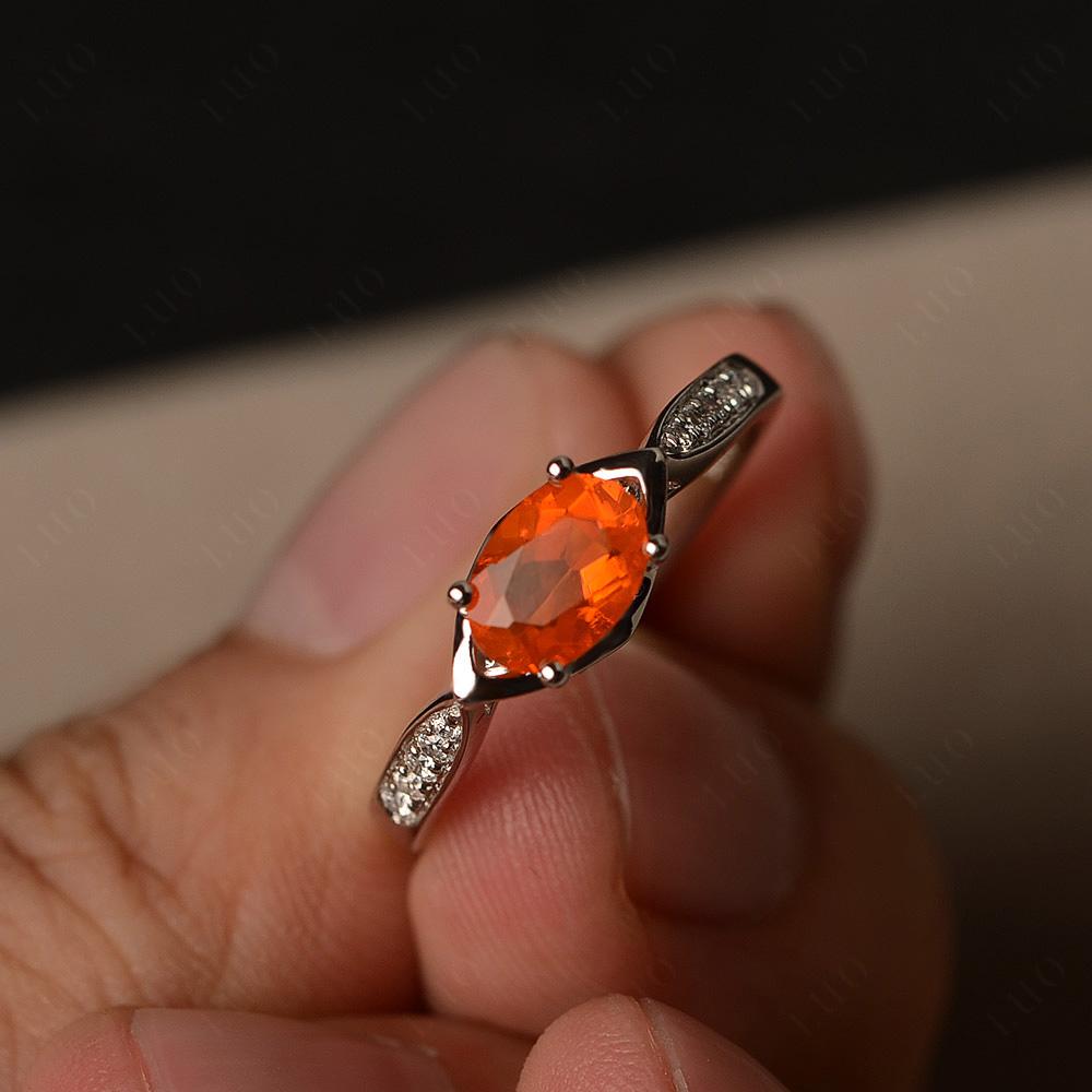 Petite Oval Horizontal Fire Opal Ring - LUO Jewelry