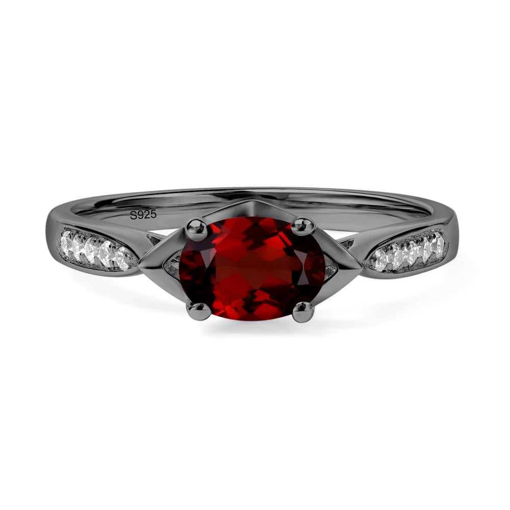 Petite Oval Horizontal Garnet Ring - LUO Jewelry #metal_black finish sterling silver
