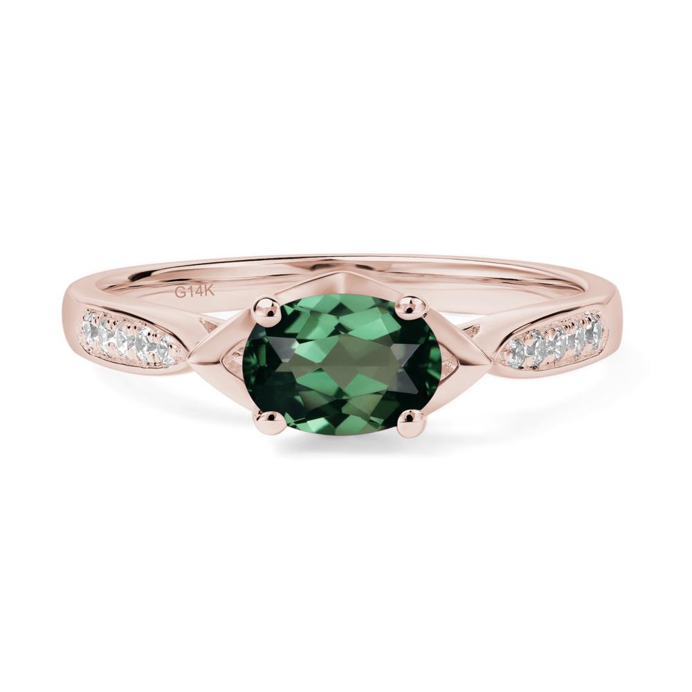 Petite Oval Horizontal Green Sapphire Ring - LUO Jewelry #metal_14k rose gold