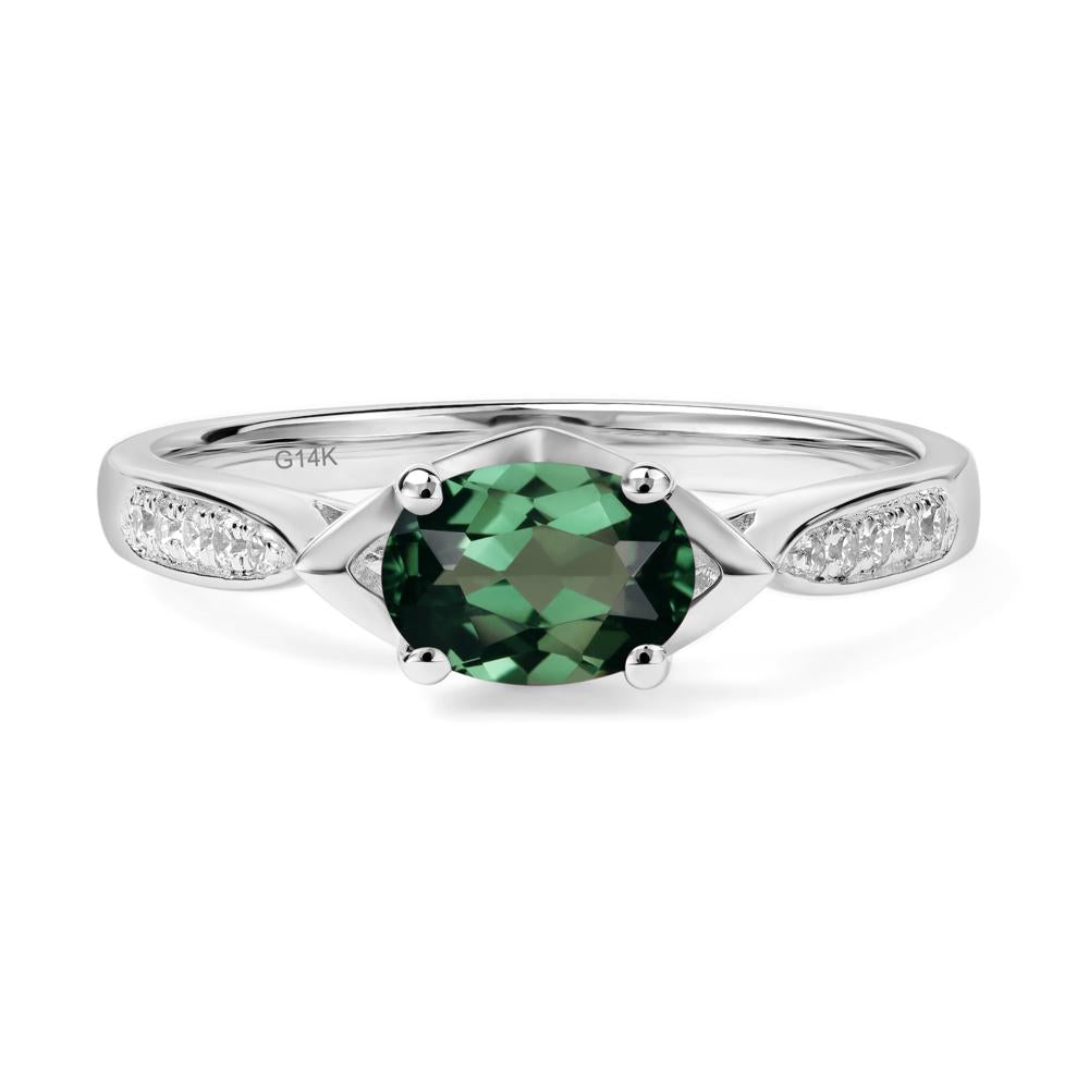 Petite Oval Horizontal Green Sapphire Ring - LUO Jewelry #metal_14k white gold