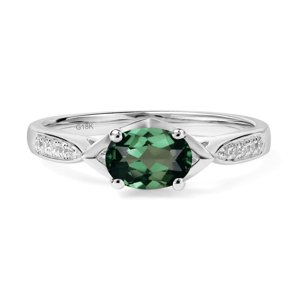 Petite Oval Horizontal Green Sapphire Ring - LUO Jewelry #metal_18k white gold