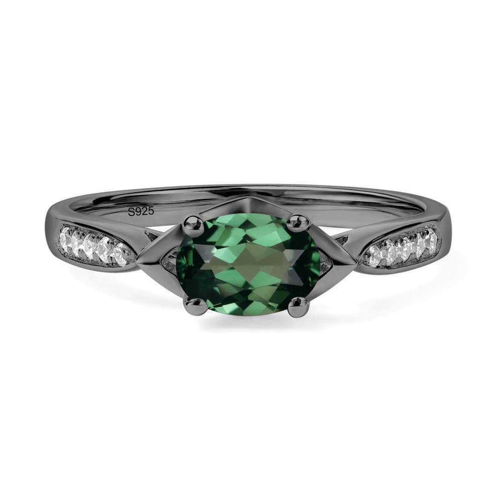 Petite Oval Horizontal Green Sapphire Ring - LUO Jewelry #metal_black finish sterling silver