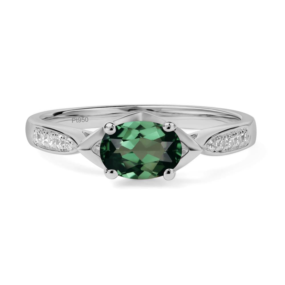 Petite Oval Horizontal Green Sapphire Ring - LUO Jewelry #metal_platinum