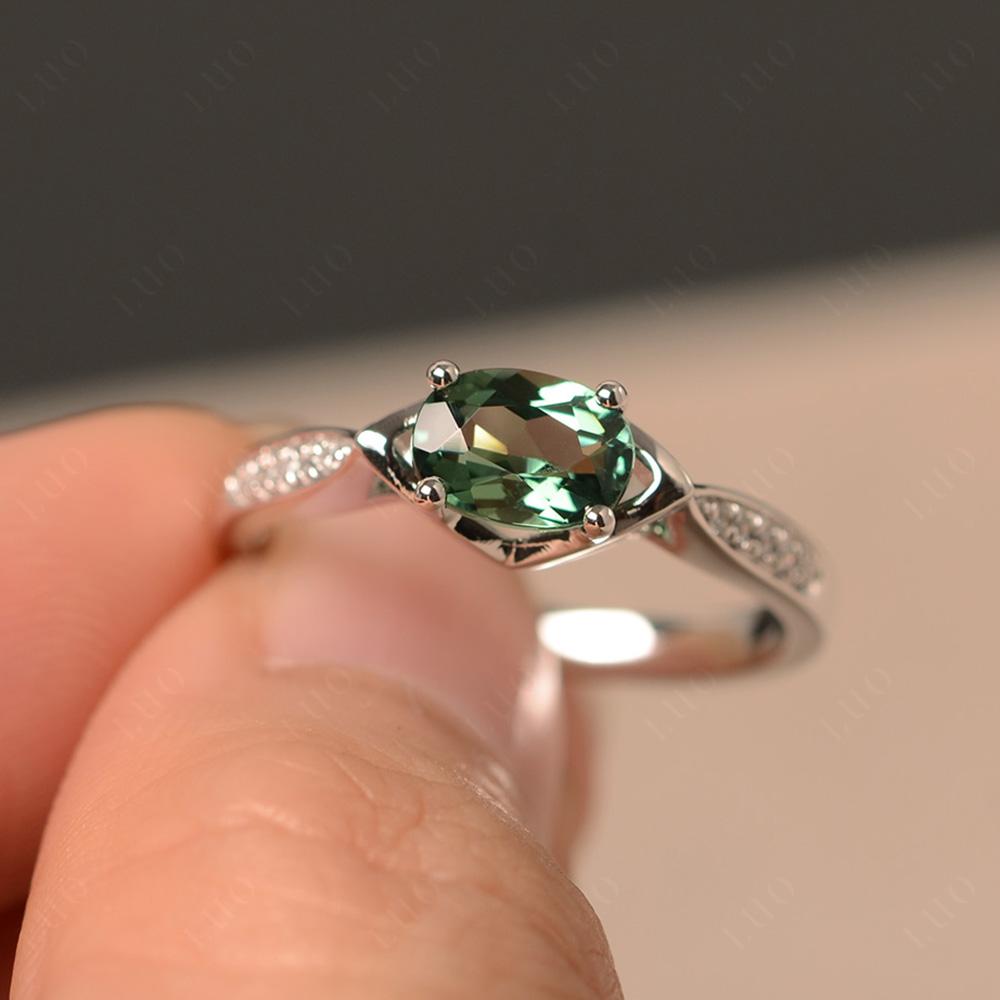 Petite Oval Horizontal Green Sapphire Ring - LUO Jewelry