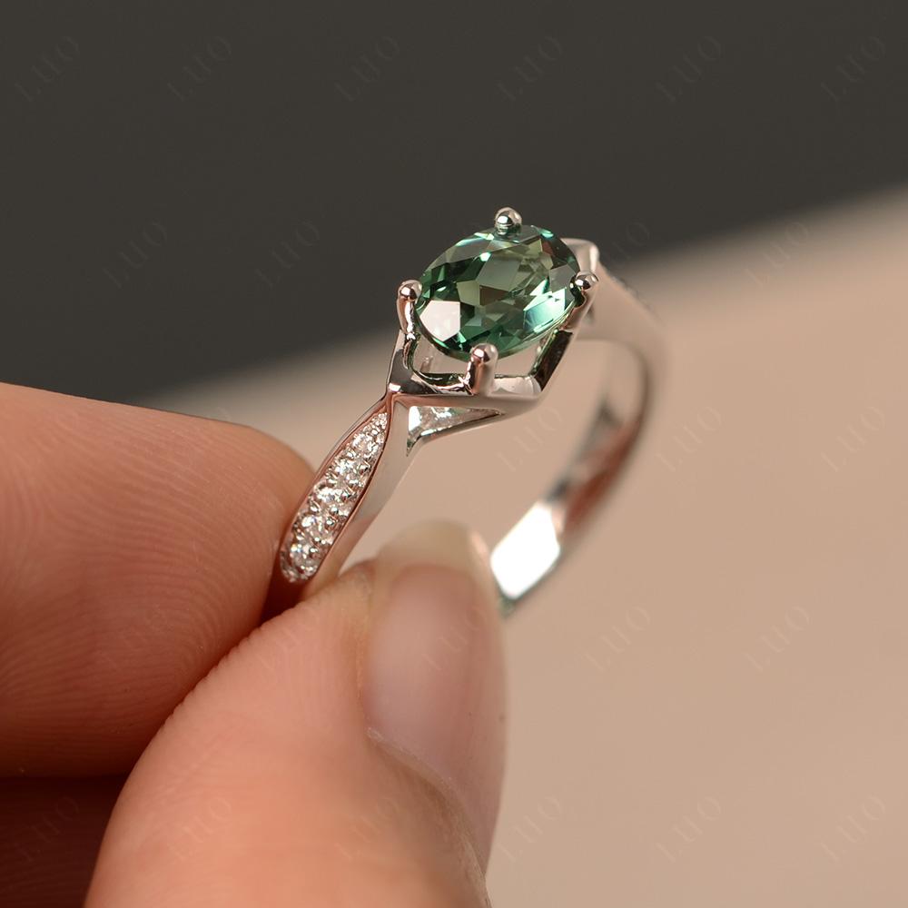 Petite Oval Horizontal Green Sapphire Ring - LUO Jewelry
