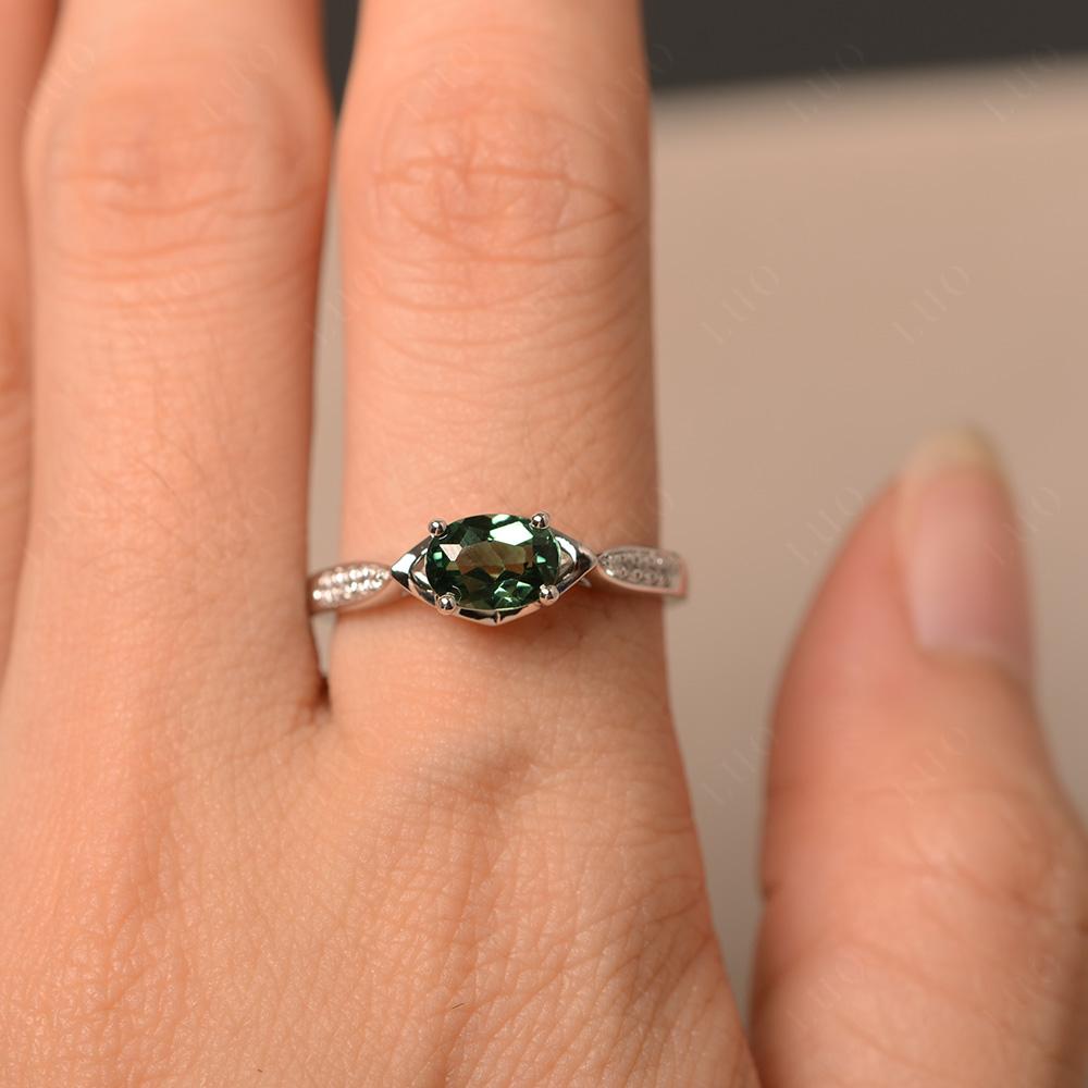 Petite Oval Horizontal Green Sapphire Ring - LUO Jewelry