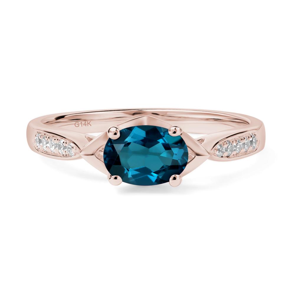 Petite Oval Horizontal London Blue Topaz Ring - LUO Jewelry #metal_14k rose gold
