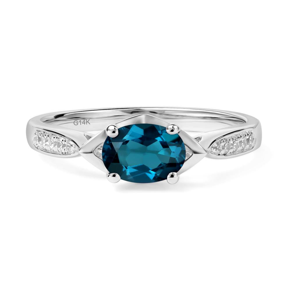 Petite Oval Horizontal London Blue Topaz Ring - LUO Jewelry #metal_14k white gold