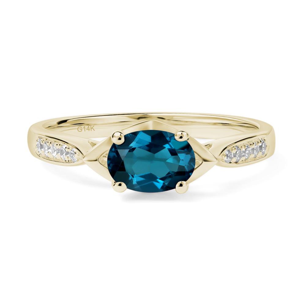Petite Oval Horizontal London Blue Topaz Ring - LUO Jewelry #metal_14k yellow gold