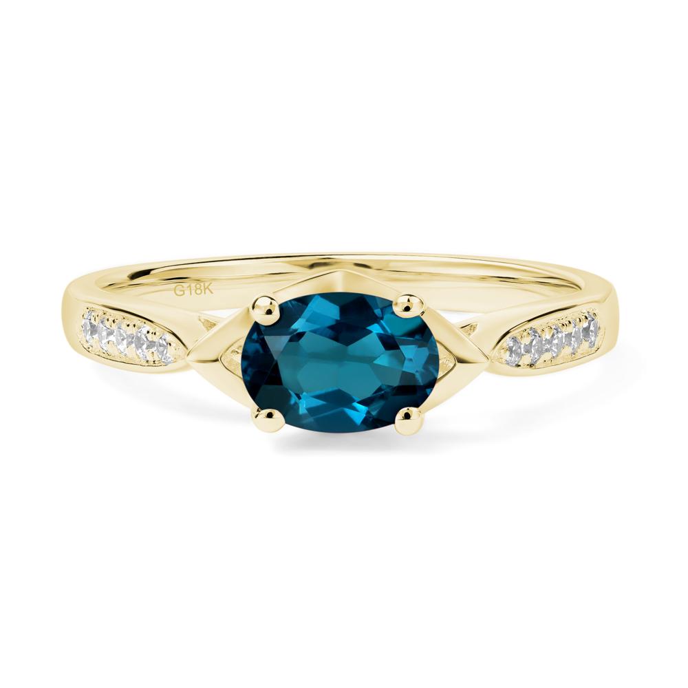 Petite Oval Horizontal London Blue Topaz Ring - LUO Jewelry #metal_18k yellow gold