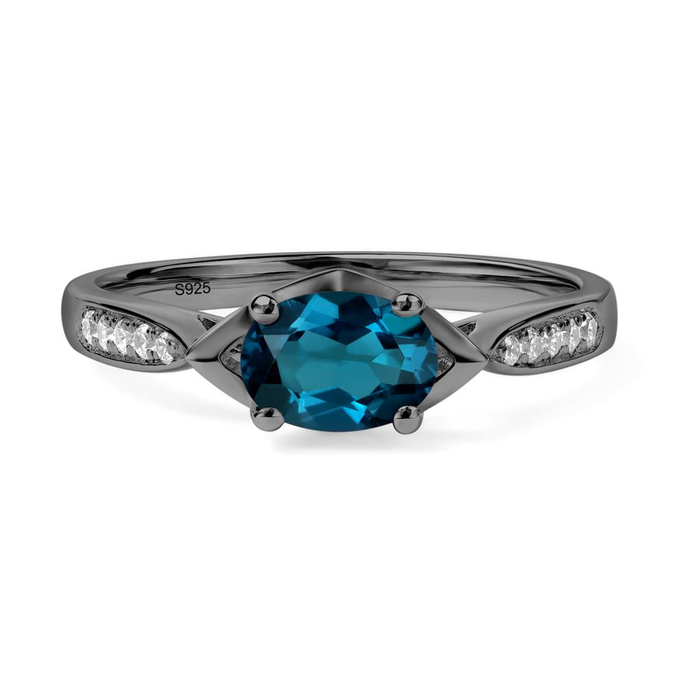 Petite Oval Horizontal London Blue Topaz Ring - LUO Jewelry #metal_black finish sterling silver