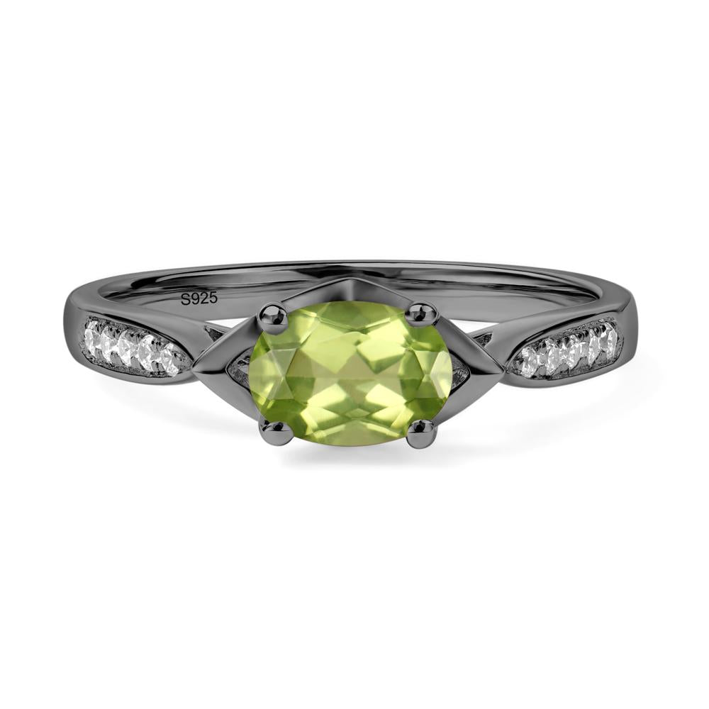 Petite Oval Horizontal Peridot Ring - LUO Jewelry #metal_black finish sterling silver