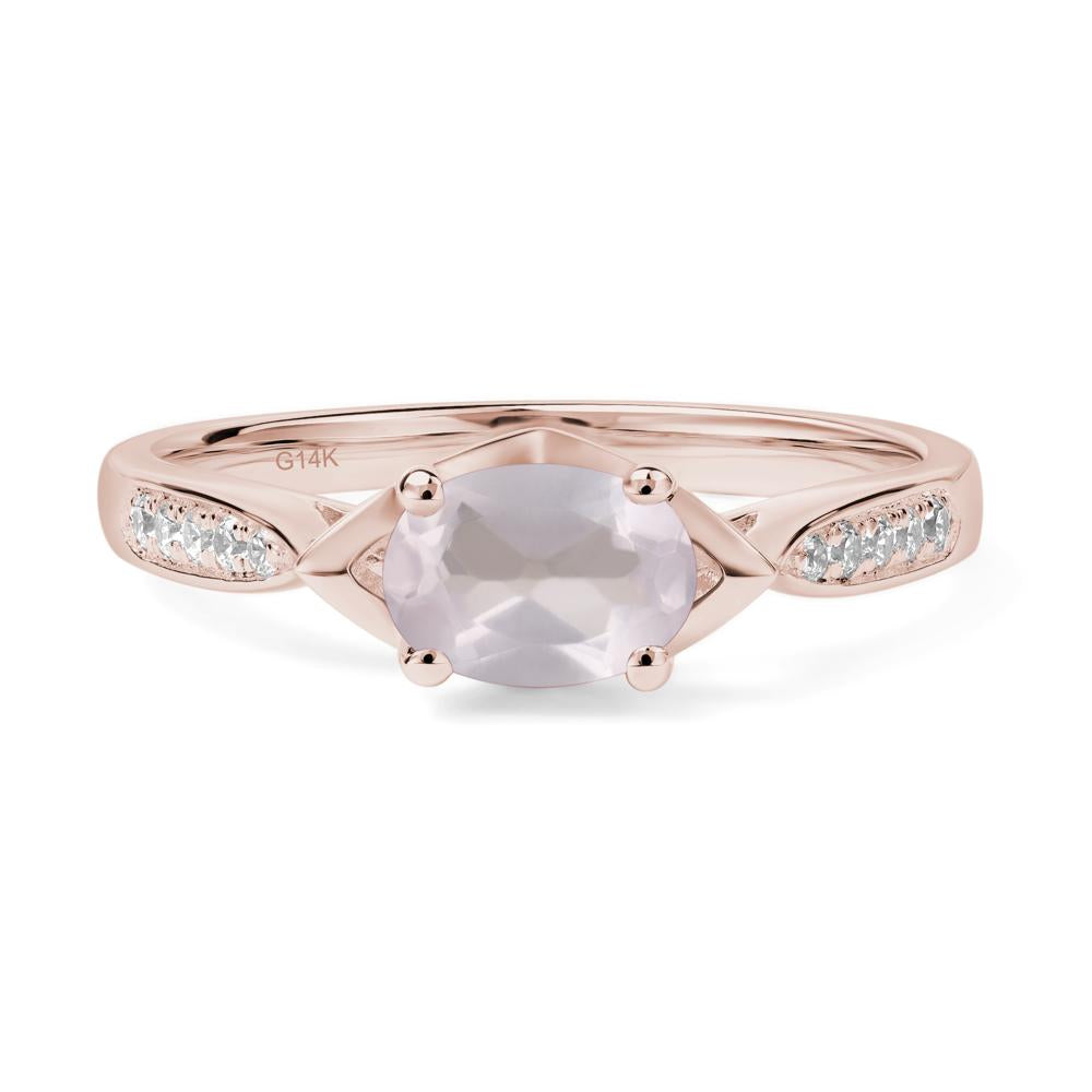 Petite Oval Horizontal Rose Quartz Ring - LUO Jewelry #metal_14k rose gold