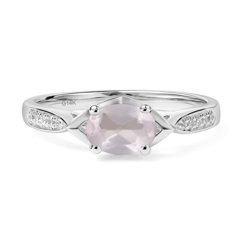 Petite Oval Horizontal Rose Quartz Ring - LUO Jewelry #metal_14k white gold