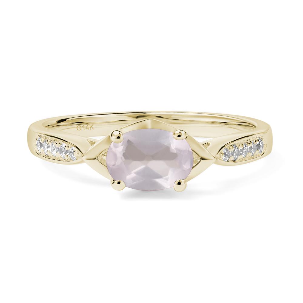Petite Oval Horizontal Rose Quartz Ring - LUO Jewelry #metal_14k yellow gold