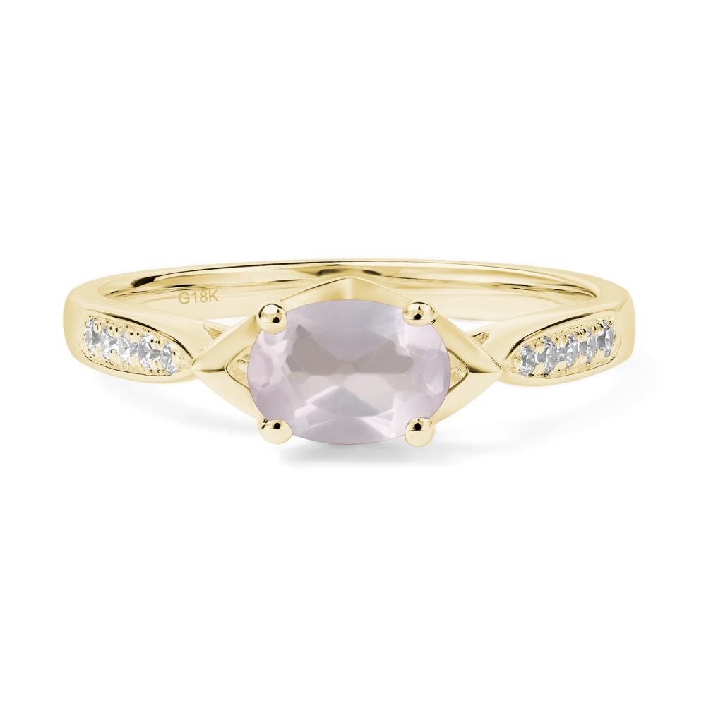 Petite Oval Horizontal Rose Quartz Ring - LUO Jewelry #metal_18k yellow gold