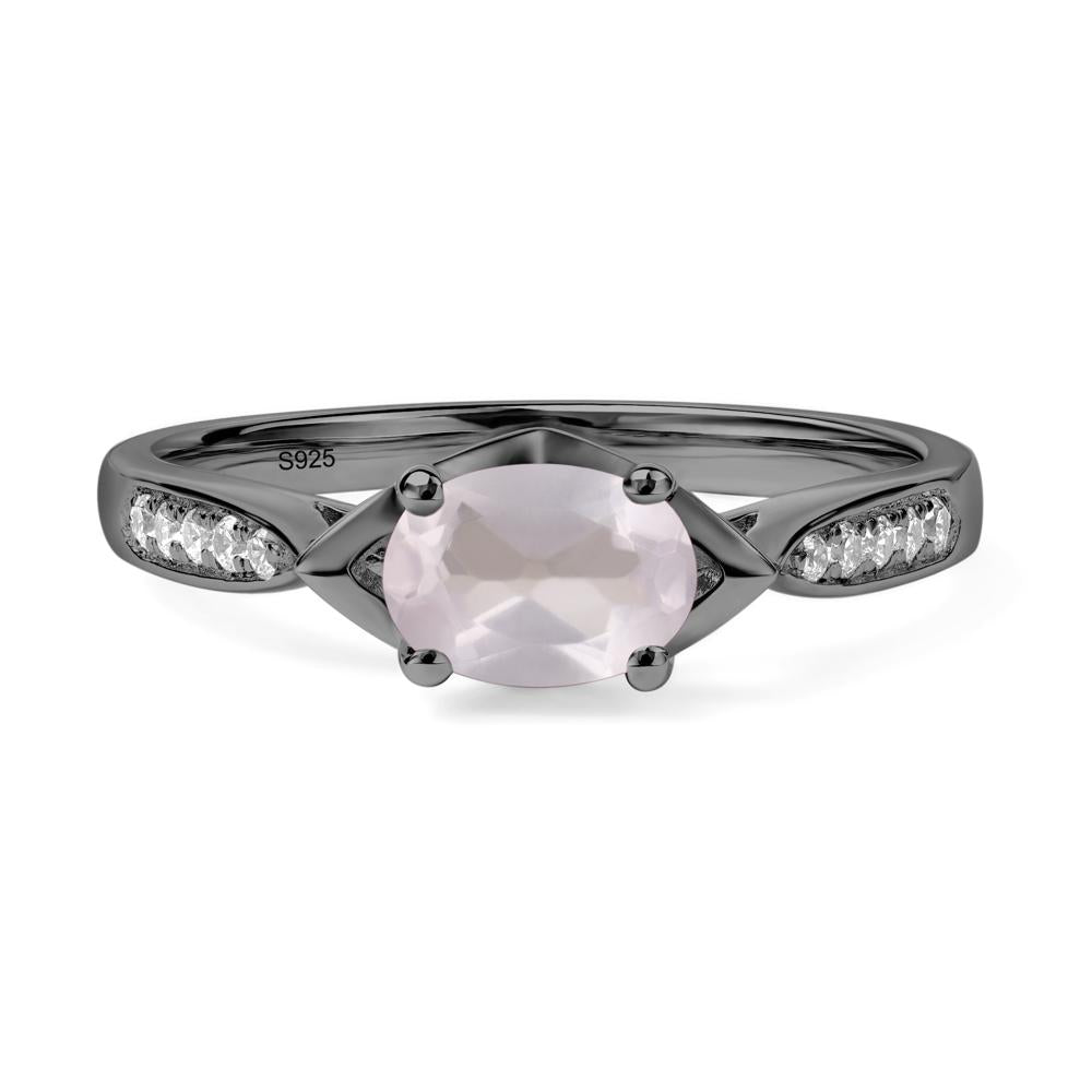 Petite Oval Horizontal Rose Quartz Ring - LUO Jewelry #metal_black finish sterling silver